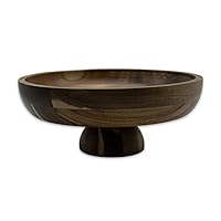 | Large 12-Inch Brown Acacia Wood Bowl | Kitchen Counter Fruit Bowl | Decorative Pedestal Bowl for Entryway Table Decor