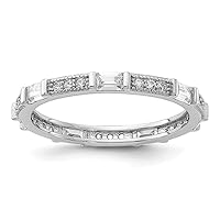 925 Sterling Silver Rhodium Plated Micro Pave and Baguette CZ Cubic Zirconia Simulated Diamond Eternity Band Jewelry for Women - Ring Size Options: 6 7 8