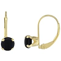 10k White/Yellow Gold Natural Black Onyx Leverback Earrings 6mm Round 1.5 ct, 9/16 inch