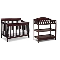 Canton 4-in-1 Convertible Crib - Easy to Assemble, Espresso Cherry & Infant Changing Table with Pad, Espresso Cherry