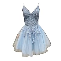 2024 Cute Short V Neck Homecoming Graduation Prom Dresses for Girls with Straps Lace Beaded Tulle Aline