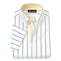 Paul Fredrick Men's Classic Fit Comfort Stretch Non-Iron Stripe Dress Shirt