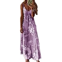 Maxi Dresses for Women Sleeveless V-Neck Strap Plus Size Dress Printed Casual Loose Dresses