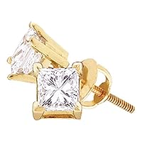 The Diamond Deal 14kt Yellow Gold Unisex Princess Diamond Solitaire Stud Earrings 1/5 Cttw