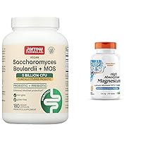 Jarrow Formulas Saccharomyces Boulardii Probiotics + MOS 5 Billion CFU Probiotic Yeast & Doctor's Best High Absorption Magnesium Glycinate Lysinate