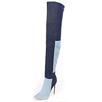 Women and Ladies Sexy Blue Denim Over-The-Knee Boot Plus Size Boot Shoe (4 US, Blue)