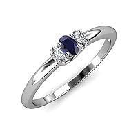 Oval Cut Blue Sapphire & Lab Grown Diamond 0.85 ctw Trellis Three Stone Engagement Ring 14K Gold