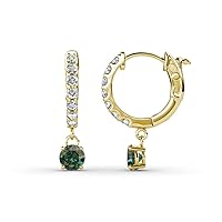 Round Created Alexandrite and Diamond 7/8 ctw Women Dangle Huggie Hoop Earrings 14K Gold