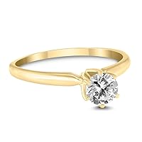 AGS Certified (J-K Color, SI1-SI2 Clarity) 3/8 Carat Round Diamond Solitaire Ring in 14K Yellow Gold