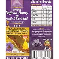 Organic Saffron Honey with Garlic & Black Seed Powerful Extracts 5 in I