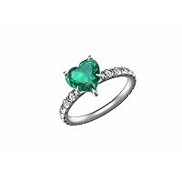 Heart Shape Natural Emerald And Diamond Ring For Women And Girls In 14k Solid Gold Ring