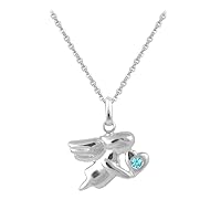 12-18 In Sterling Silver Simulated Birthstone Angel Necklace For Children & Teen Girls