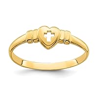 14k Solid Polished Open face Gold Love Heart With Cut Out Religious Faith Cross Ring Size 6 Jewelry Gifts for Women