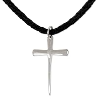 Artisan Handmade Men's .925 Sterling Silver Cross Necklace Leather Pendant Cord Indonesia Modern 'Holy Sacrifice'