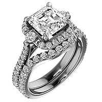 JEWELERYN Eternity Sterling Silver Ring Set, Engagement Ring for Women/Her, Anniversary Wedding Ring Set, 4-Prong Set, Colorless 2 CT Asscher Brilliant Moissanite Engagement Ring for Women/Her