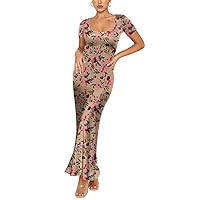 Blingfit Women's Summer Casual Lounge Long Dress Sexy Short Sleeve Square Neck Bodycon Maxi Dresses 2024