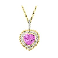 Navnita Jewellers 14k Yellow Gold Plated 1.55 Ct Pink Sapphire & Simulated Diamond 's Heart Pendant With 18