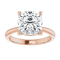 10K Solid Rose Gold Handmade Engagement Rings, 4 CT Cushion Cut Moissanite Diamond Solitaire Wedding/Bridal Rings for Women/Her, Minimalist Anniversary Ring Gifts