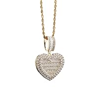 Custom Iced Out Personalized Photo Heart Memory Locket Pendent Hip Hop Copper Base 18K Gold Plated CZ Simulated Diamond Necklace with Stainless Steel Rope Chain Gold/silver
