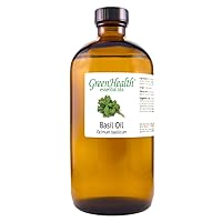 Basil Essential Oil - 16 fl oz (473 ml) Amber Glass Bottle - 100% Pure Essential Oil - GreenHealth