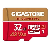 Gigastone 32GB Micro SD Card MicroSD A2 V30 UHS-I U3 C10, 4K UHD Video Recording, 4K Gaming, Read/Write 95/35 MB/s, with MicroSD to SD Adapter for Nintendo Dashcam Gopro Canon Nikon Camera Drone Wyze