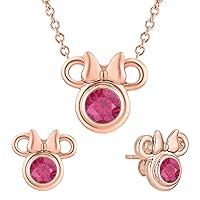 Cute Mini Mouse 14k Rose Gold Over .925 Sterling Silver Gemstone Earring Pendant Set For Girl's