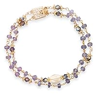 Double Strand Gld Plated Ste. Silver Tanzanite Bead Chain Bracelet 8mm X 10mm Oval Citrine 7 Inch Jewelry for Women