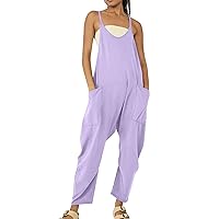 SNKSDGM Women's Low Cut Sleeveless Jumpsuit Casual High Waisted Straps Maxi Long Pant Jumper Rompers with Pockets
