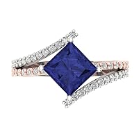 Clara Pucci 2.45ct Princess Cut Criss Cross Solitaire Simulated Blue Tanzanite Engagement Promise Anniversary Bridal Ring 14k 2 tone Gold