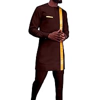 Men`s Tracksuits Full Sleeve Embroidery Shirts and Pant 2 Piece Set Dashiki Outfits African Suits for Men