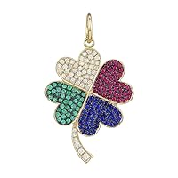 Clover Diamond Ruby Blue Sapphire Emerald 925 Sterling Silver Charm Pendant,Gift