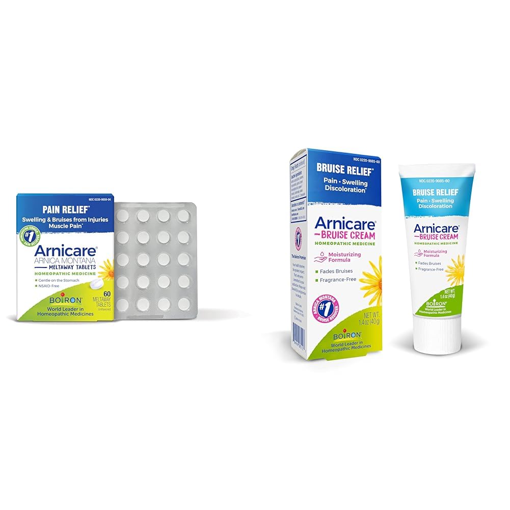Boiron Arnicare Tablets for Pain Relief from Muscle Pain & Arnicare Bruise Cream for Pain Relief from Bruising and Swelling or Discoloration from Injury - 1.4 oz(Pack of 1)