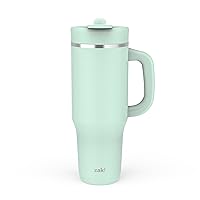 Zak Designs Harmony 2-in-1 Coffee Tumbler for Travel or At Home, 40oz Recycled Stainless Steel is Leak-Proof When Closed and Vacuum Insulated with Handle (Icicle Mint Green)