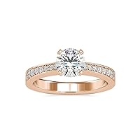 VVS Certified Solitaire Ring in 18k White/Yellow/Rose Gold with 0.17 Ct Round Natural & 0.91 Ct Center Moissanite Diamond Engagement Ring for Women | Promise Ring for Couple (IJ-SI, G-VS2)