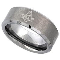 8mm Tungsten Carbide Masonic Ring Wedding Band for Men Laser Etched Beveled Edges Brushed Finished Comfort fit Sizes 7-14