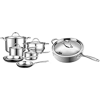 Cooks Standard Multi-Ply Clad Cookware Set, 10 Piece, Silver & 10.5 Inch 4 Quart Stainless Steel Saute Pan, Multi-Ply Clad Deep Fry Pan with Lid, Induction Cookware Pan