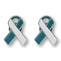 2 Teal & White Cervical Cancer Awareness Jewelry-Quality Enamel Ribbon Pins With Clutch Clasp - 2 Pins - Show Your Support For Cervical Cancer Awareness