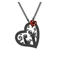 NIGHTMARE BEFORE CHRISTMAS JACK AND SALLY BLACK HEART NECKLACE
