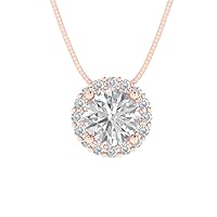 1.24 ct Brilliant Round Cut Halo Clear Simulated Diamond 14k Yellow Gold Pendant with 16