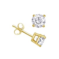 1.5 Cttw Round Shape White Natural Diamond Solitaire Stud Earrings 14K White Gold