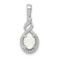 925 Sterling Silver Polished Open back Simulated Opal and Diamond Pendant Necklace Measures 13x7mm Wide Jewelry for Women