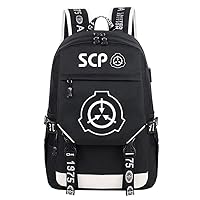 SCP Anime Luminous Laptop Backpack Rucksack Travel Sports Casual Daypack with USB Charging Port Black / 4