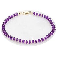 Natural Amethyst 4mm Rondelle Shape Faceted Cut Gemstone Beads 7 Inch Gold Plated Clasp Bracelet For Men, Women. Natural Gemstone Stacking Bracelet. | Lcbr_00303