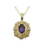 Womens Solid Yellow 10K Gold Natural Amethyst & Cultured Pearl Pendant Necklace