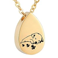 Sleeping Dog Pet Cremation Necklace Teardrop Memorial Ashes Urn Pendant Jewelry Keepsake Free Engraving