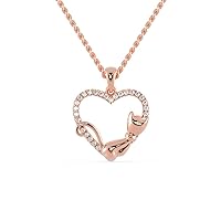 Certified Cat Lover Heart Pendant in 18K White/Yellow/Rose Gold with 0.21 Ct Round Natural Diamond & 18k Gold Chain Necklace for Women | Animal Lover Heart Necklace for Wife, Mother (IJ, I1-I2)