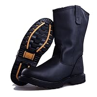 Genuine Cowhide Leather Goodyear Welted American Men's Winter Boots Retro Western Cowboy Boots Male Mid-calf Motorcycle Boots