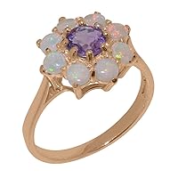 Solid 14k Rose Gold Natural Amethyst & Opal Womens Cluster Ring - Sizes 4 to 12 Available