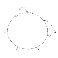 Sterling Silver 925 Star Butterfly Ball Anklet for Women Dainty Adjustable Foot Chain Summer Beach Jewelry for Daughter Wife Girlfriend Her