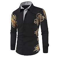 Men's Slim Fit Printed Long Sleeved Shirt Youth Casual Shirt